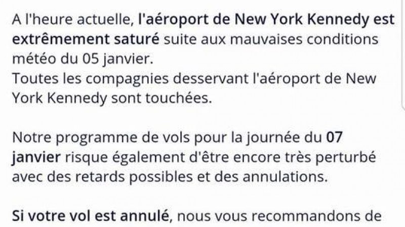 Communiqué de Air France sur la situation à New York